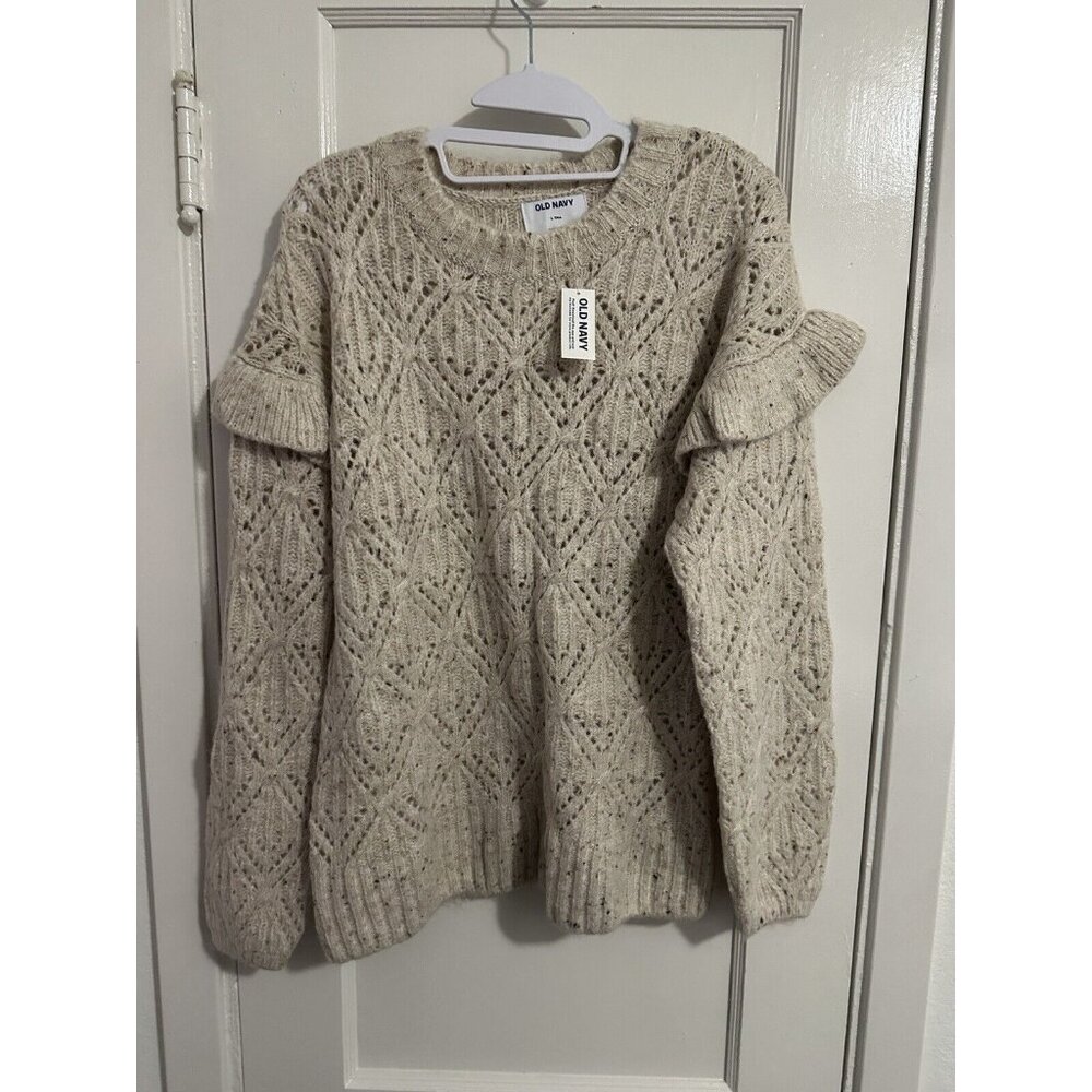 Old Navy Crochet Knit Heavy Duty Beige Pullover Sweater Size Large Tall